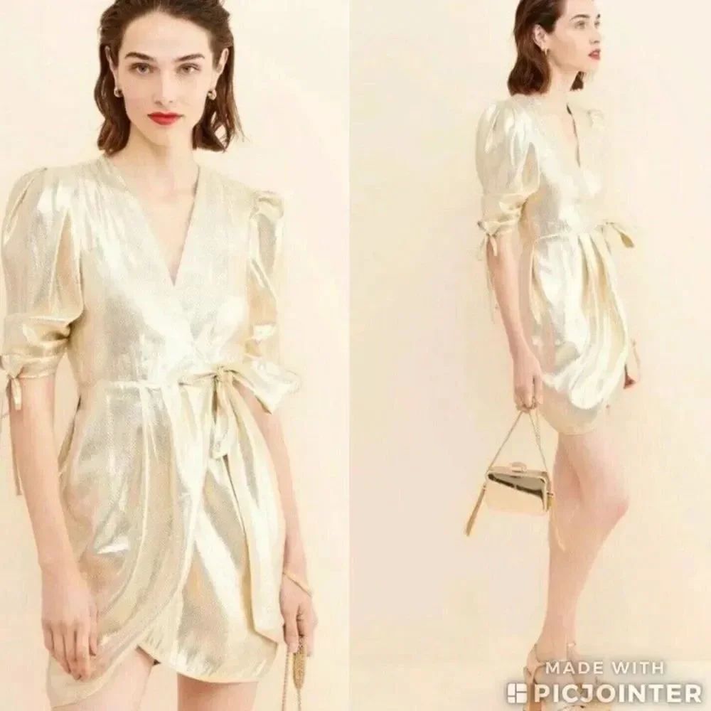 Alice McCall Astral Plane Cap Sleeve Metallic Gold Mini Dress-OO20